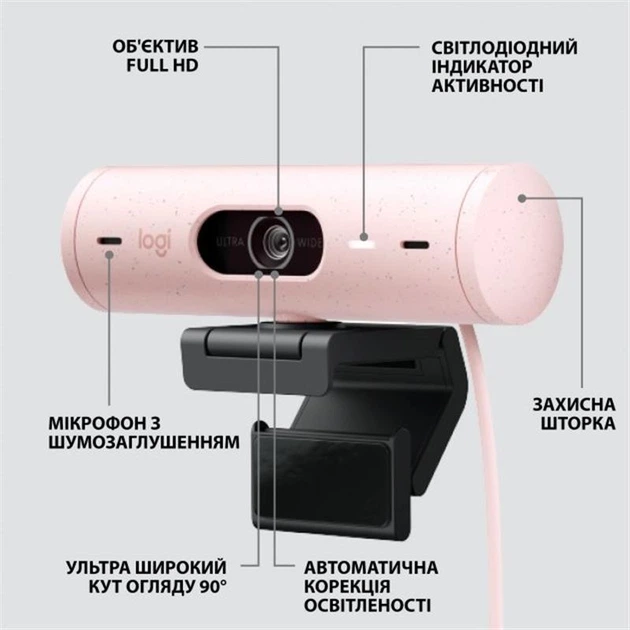 Веб-камера Logitech Brio 500 Rose (960-001421) - зображення 6