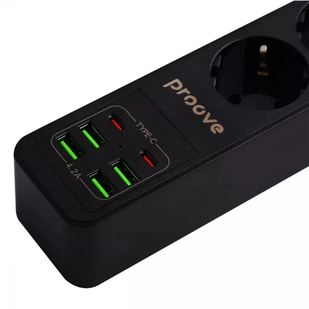 Мережевий подовжувач фільтр Proove Power Socket P-03 (3 розетки + 4 USB + 2 Type-C) 2М - зображення 6