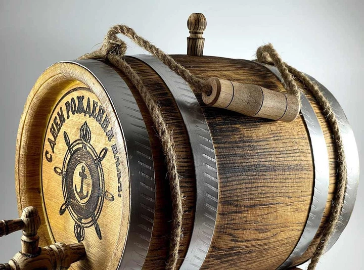 Дубова бочка Barrels «З днем народження Ваха» з колотого дуба для віскі, вина, самогону і коньяку обручі нержавіюча сталь 20 л - зображення 5