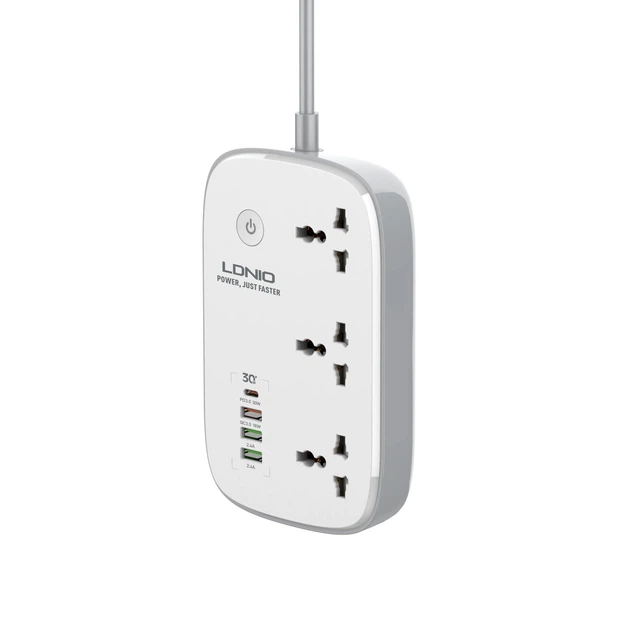 Сетевой фильтр удлинитель 3 розетки с 4 USB 2м с защитой с заземлением Ldnio 2500W 10A WiFi Белый (SCW3451) - Фото 4 Сетевой фильтр удлинитель 3 розетки с 4 USB 2м с защитой с заземлением Ldnio 2500W 10A WiFi Белый (SCW3451) - изображение 4