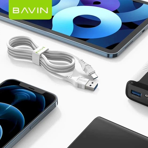 USB кабель для зарядки телефона, для передачи данных Type-C Bavin 2.4A 1м QC3.0 Белый (CB212) - изображение 5