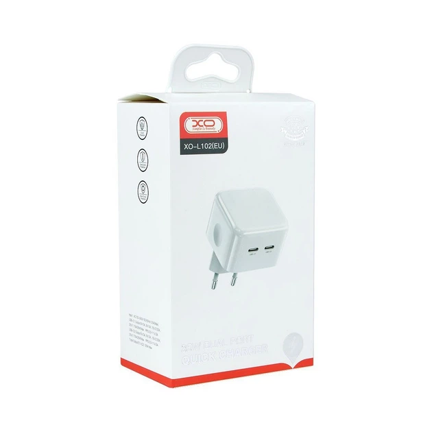 Мережевий зарядний пристрій 2 x USB-C XO L102 Білий 35W QC3.0 + PD - зображення 8