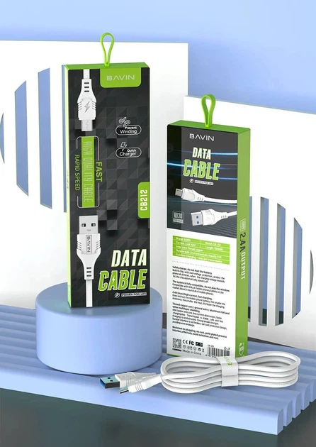 USB кабель для зарядки телефона, для передачи данных Type-C Bavin 2.4A 1м QC3.0 Белый (CB212) - изображение 11