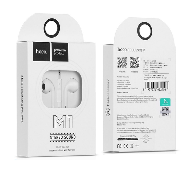 Наушники Hoco M1 original series Earphone for Apple White - Фото 2 Наушники Hoco M1 original series Earphone for Apple White - изображение 2