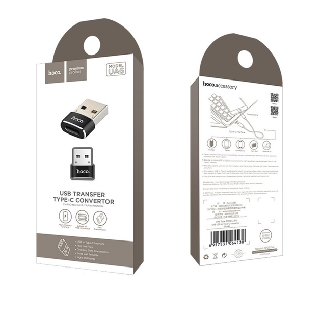 Адаптер Hoco UA6 USB to Type-C converter Black - зображення 2