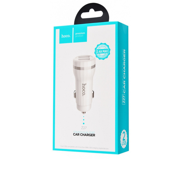 АЗУ Hoco Z27 Staunch dual port in-car charger 2USB 2.4A White - Фото 2 АЗУ Hoco Z27 Staunch dual port in-car charger 2USB 2.4A White - изображение 2