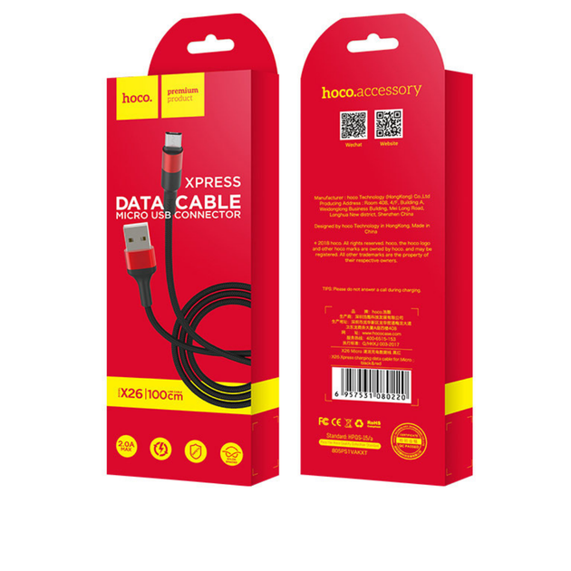 Кабель Hoco X26 Xpress charging data cable for Micro Black＆Red - изображение 2