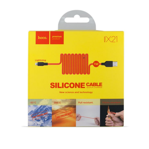 Кабель Hoco X21 Silicone Lightning charging cable Black & Red - Фото 2 Кабель Hoco X21 Silicone Lightning charging cable Black & Red - изображение 2