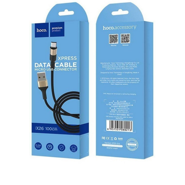 Кабель Hoco X26 Xpress charging data cable for Micro Black&Gold - Фото 2 Кабель Hoco X26 Xpress charging data cable for Micro Black&Gold - изображение 2