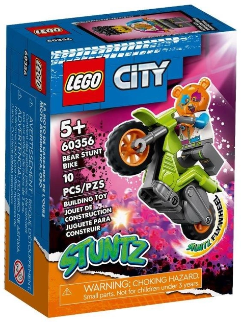 Zestaw klocków LEGO City Motocykl kaskaderski z niedźwiedziem 10 elementów (60356) - obraz 1