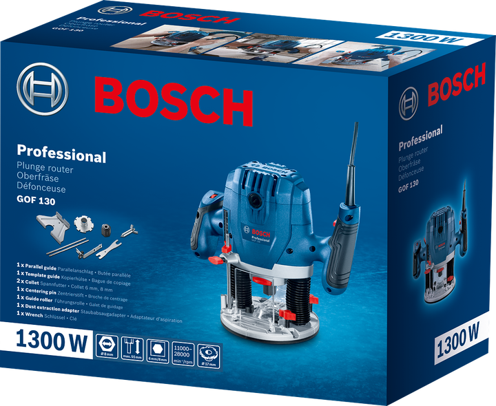 Фрезер Bosch Professional GOF 130, 1300 Вт, 28000 об.мин, константная электроника, регулировка скорости, Restart protection, кнопка блокировки шпинделя (06016B7000) - Фото 16 Фрезер Bosch Professional GOF 130, 1300 Вт, 28000 об.мин, константная электроника, регулировка скорости, Restart protection, кнопка блокировки шпинделя (06016B7000) - изображение 16