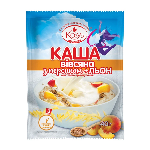 Каша вівсяна з персиком+льон миттєвого приготування Козуб продукт 40 г - Фото 1 Каша вівсяна з персиком+льон миттєвого приготування Козуб продукт 40 г - зображення 1