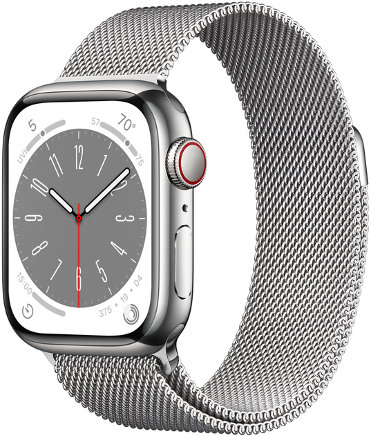 Smartwatch Apple Watch Series 8 GPS + Cellular 41mm Silver Stainless Steel Case with Silver Milanese Loop (MNJ83) - obraz 1
