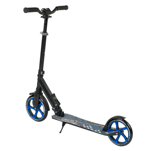 Двухколесный самокат для подростка с амортизатором Best Scooter Черный с голубым - изображение 3