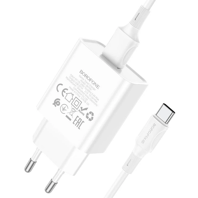Зарядне мережеве BOROFONE BA74A Aspirer (1USB 2.1A) Type-C Білий - Фото 3 Зарядне мережеве BOROFONE BA74A Aspirer (1USB 2.1A) Type-C Білий - изображение 3