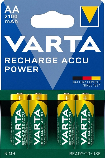 Акумулятор Varta Recharge Accu Power AA 2100 мАг BLI 4 Ni-MH (56706101404) (4008496550692) - зображення 1