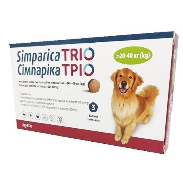 Сімпаріка ТРІО Zoetis 20,1-40 кг, 3 таб/уп від продавця: MedicalWorld ...