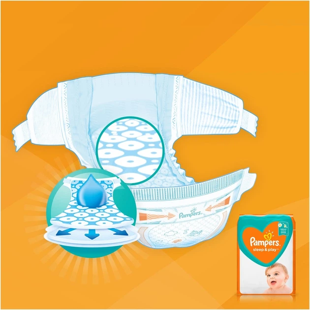 Pieluchy Pampers Sleep & Play Rozmiar 4 9-14 kg 50 szt (8001090669056) - Zdjęcie 6 Pieluchy Pampers Sleep & Play Rozmiar 4 9-14 kg 50 szt (8001090669056) - obraz 6