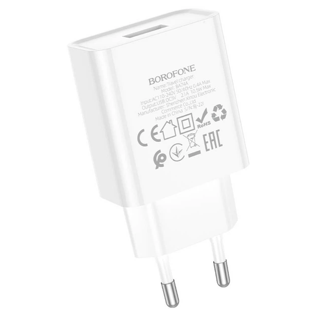 Мережевий зарядний пристрій BOROFONE BA74A Aspirer single port charger White (6974443388640) - Фото 4 Мережевий зарядний пристрій BOROFONE BA74A Aspirer single port charger White (6974443388640) - изображение 4
