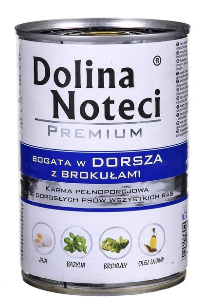 Mokra karma dla psów Dolina Noteci Premium z dorszem i brokułami 400 g (5902921300670) - obraz 1