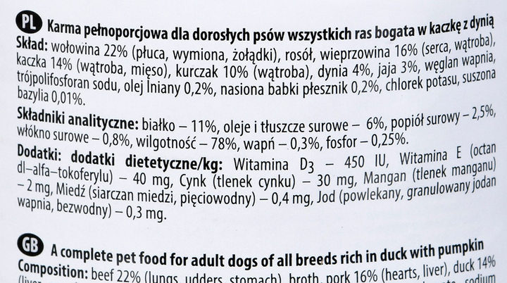 Mokra karma dla psów Dolina Noteci Premium z kaczką i dynią 400 g (5902921300731) - obraz 2