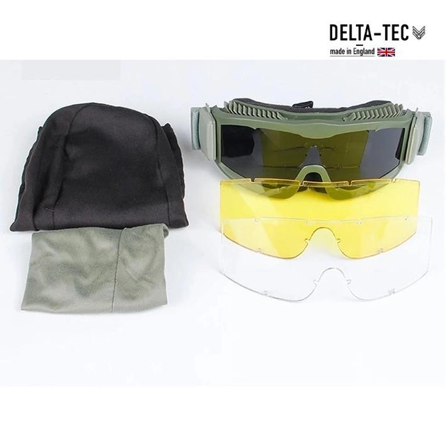 Військова тактична маска із двома змінними лінзами олива DELTA-TEC - изображение 1