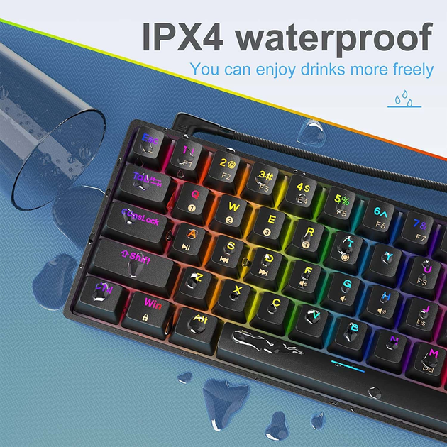 Механическая игровая клавиатура Dierya 60%, с RGB, водонепроницаемая, 61 программируемая клавиша (красный переключатель) ENG-UA ( Английский и украинский ) DK61E - изображение 2