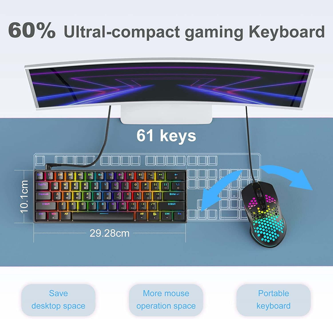 Механическая игровая клавиатура Dierya 60%, с RGB, водонепроницаемая, 61 программируемая клавиша (красный переключатель) ENG ( Английский ) DK61E - изображение 6