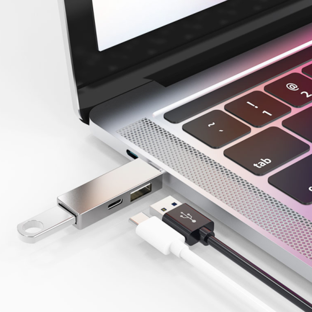 Адаптер WIWU T02 Pro Type-C to 2xUSB+USB-C, Silver - Фото 6 Адаптер WIWU T02 Pro Type-C to 2xUSB+USB-C, Silver - зображення 6