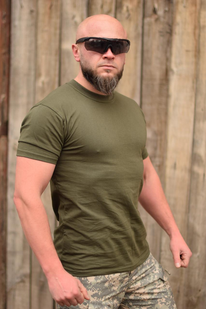 Тактична чоловіча футболка 58 розмір 4XL військова армійська бавовняна футболка колір олива хакі для ЗСУ 58-108 - зображення 2