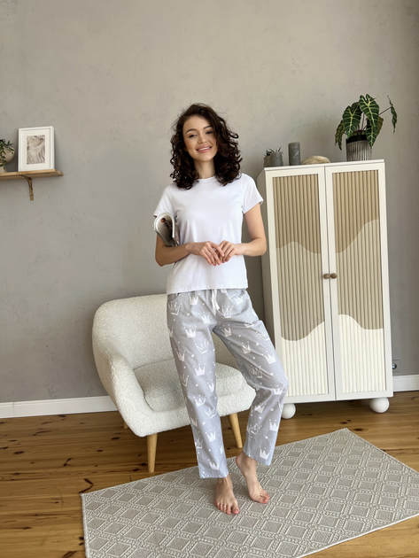 Женский Пижамный костюм COSY брюки из бязи+футболка Короны S серый ...