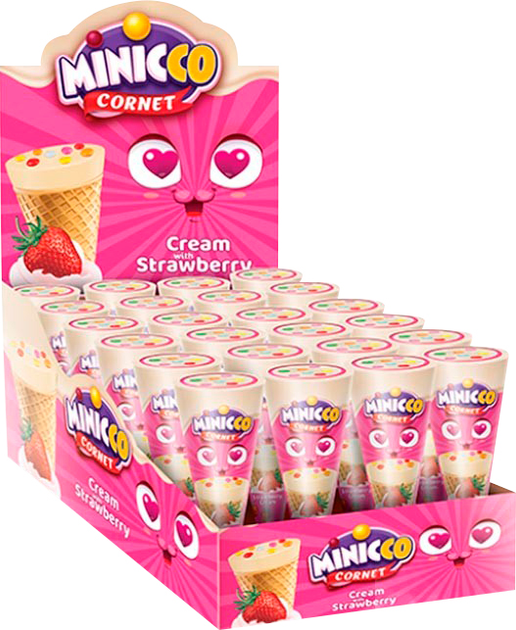 Упаковка вафельных рожков ANL Minicco Cornet With Strawberry Cream 25 г ...
