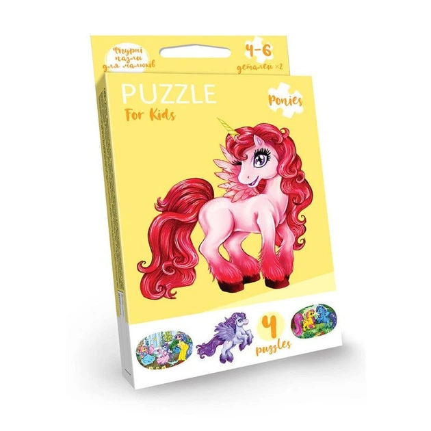 Дитячі пазли, що розвивають "Puzzle For Kids" Danko Toys, 2 картинки Єдиноріг червоний (PFK-1000001111) - зображення 2