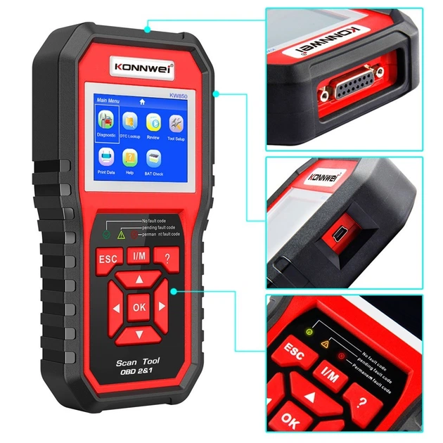 Диагностический сканер Konnwei kw850 ODB2 цветной экран 2.8" - изображение 5