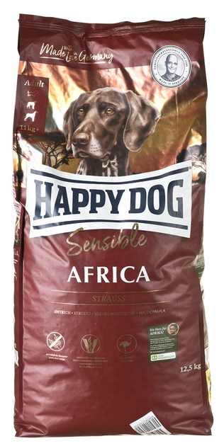 Sucha karma dla dorosłych psów na alergie i nietolerancje pokarmowe Happy Dog Sensible Africa ze strusiem i płatkami ziemniaczanymi bez zbóż 12.5 kg (4001967022032) - obraz 1