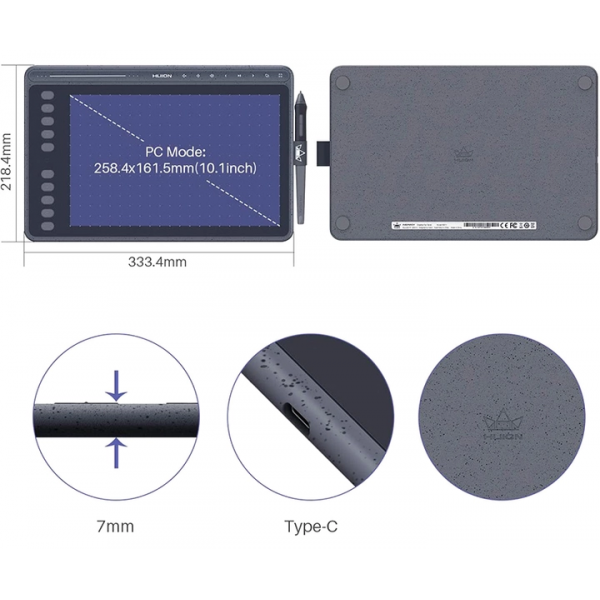 Графический планшет Multitouch Huion HS611 Grey, формат A5, 5080 lpi - изображение 2