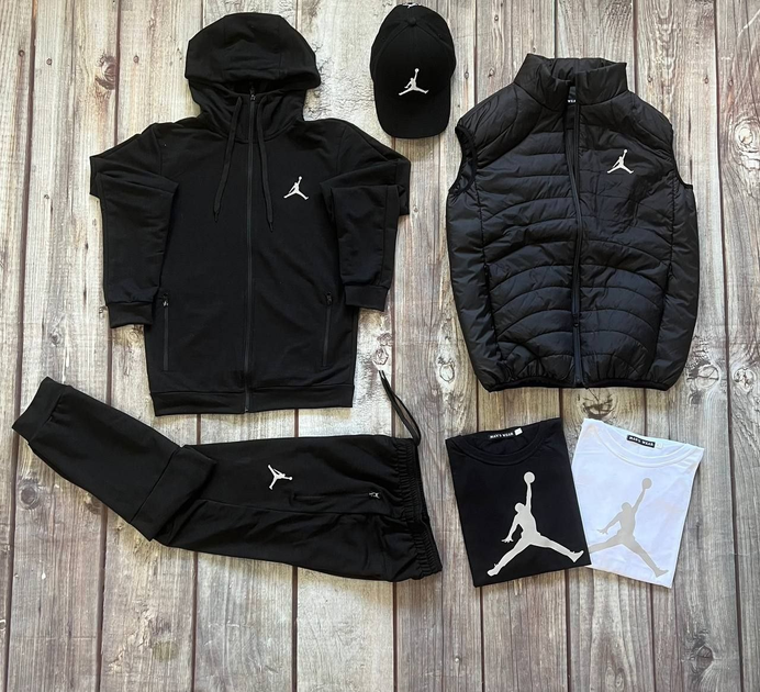 Спортивний чоловічий комплект(костюм+футболка+кепка+жилет) Jordan М ...