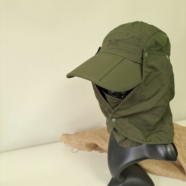 Кепка із захистом тактична капелюх від УФ-променів із захистом шиї від сонця рибацька кепка ARCTERYX Оливкова (АН-1625) - зображення 2