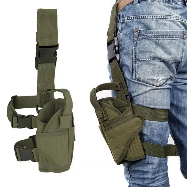 Кобура сумка стегна на ногу армійська військова тактична регульований розмір з відділенням для магазину 42х11 см (474292-Prob) Олива - зображення 1