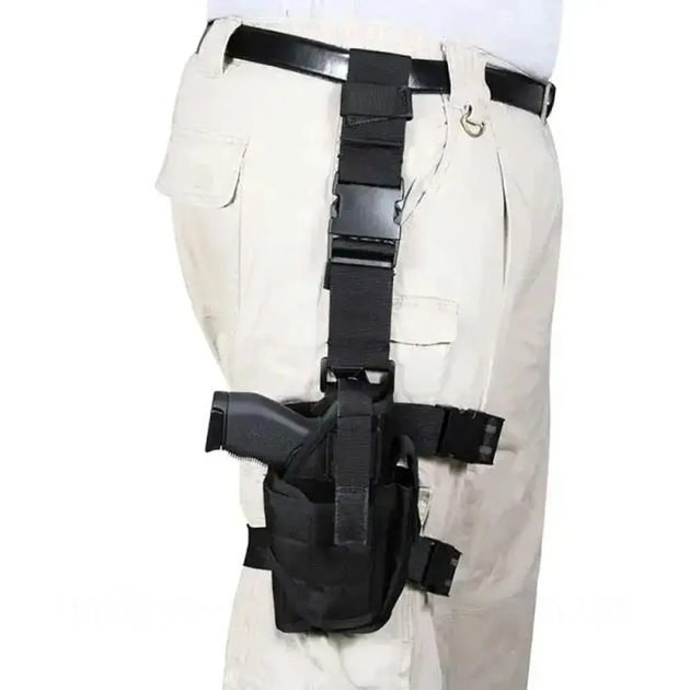 Кобура сумка набедренная на ногу армейская военная тактическая регулируемый размер с отделением для магазина 42х11 см (474290-Prob) Черная - изображение 2