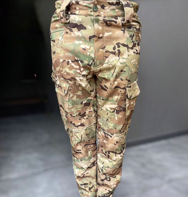 Штани зимові тактичні софтшел флісові Single Sword, розмір 3XL, Мультикам, утеплені штани для військових - зображення 1