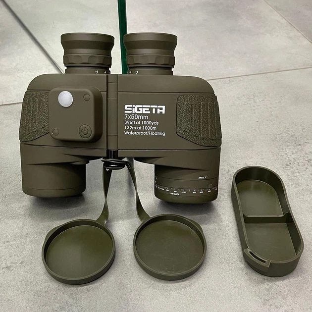 Бінокль SIGETA Admiral 7x50 Military тактичний плавучий, з компасом і далекоміром, чохол з ременем і кишенею - зображення 2