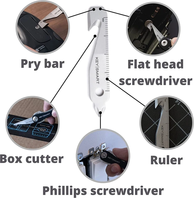 Багатоцільовий інструмент-брелок KeySmart MultiTool 5 в 1 з ножицею для коробок, лінійкофю, хрестовою викруткою. - зображення 4