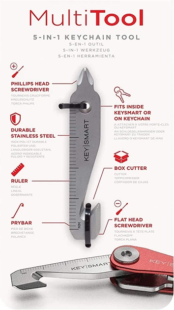 Багатоцільовий інструмент-брелок KeySmart MultiTool 5 в 1 з ножицею для коробок, лінійкофю, хрестовою викруткою. - зображення 6