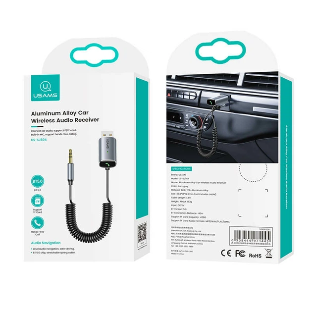 FM-трансмітер USAMS Aluminum Alloy Car Wireless Audio Receiver US-SJ504 Grey - Фото 4 FM-трансмітер USAMS Aluminum Alloy Car Wireless Audio Receiver US-SJ504 Grey - изображение 4