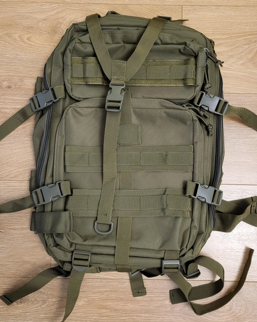Тактический штурмовой военный рюкзак Assault Belt M-08 Oxford 600D 50 литров Олива - изображение 2