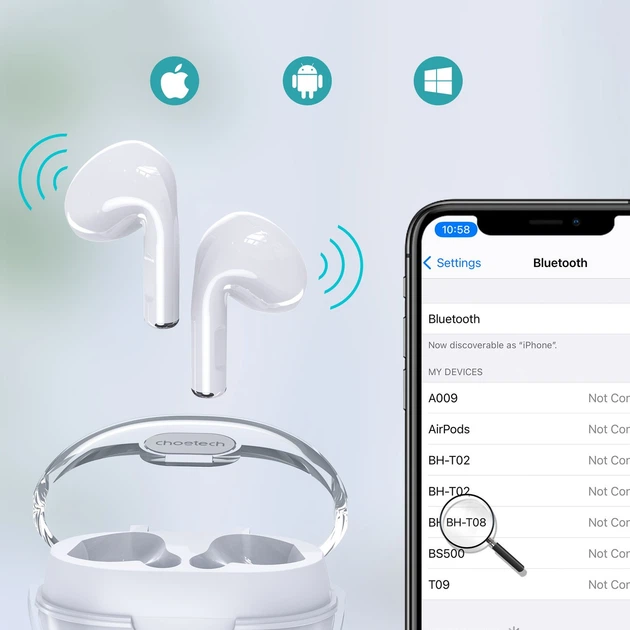 Беспроводные наушники Choetech BH-T08 True Wireless Earbuds - Фото 3 Беспроводные наушники Choetech BH-T08 True Wireless Earbuds - изображение 3