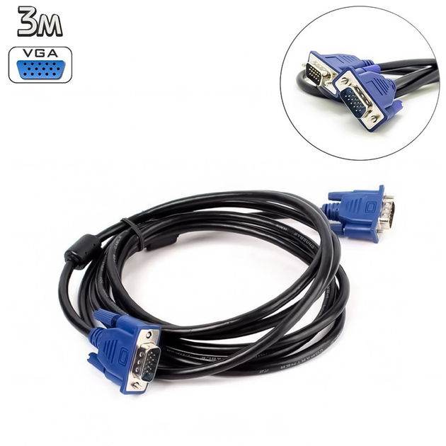 Кабель для монитора VGA-VGA Male/Male 3м (2 феррита) ВГА шнур ...
