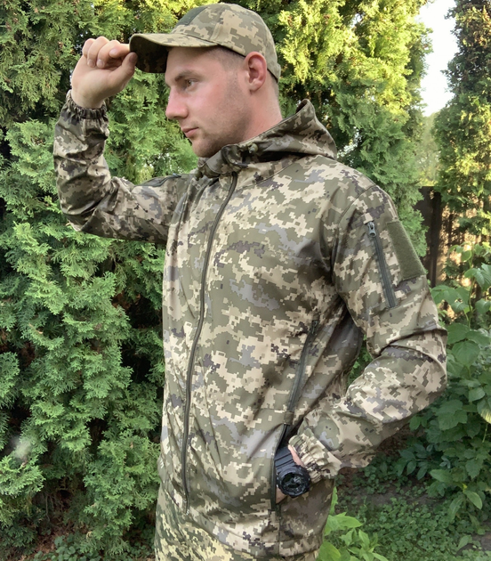 Куртка летняя влагоустойчивая с капюшоном пиксель soft-shell, Куртка пиксель,Тактическая военная ветровка ВСУ 48р. - изображение 1