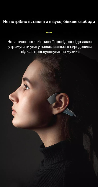 Бездротові спортивні навушники з кістковою провідністю гарнітура Bluetooth з мікрофоном Langsdom BS17 Gray - зображення 3